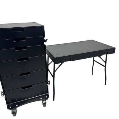 Cabinet with 6 drawers and table legs (Blackline)