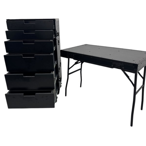 Cabinet with 6 drawers and table legs (Blackline)