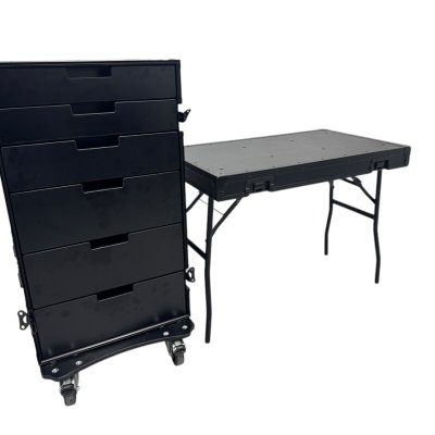 Cabinet with 6 drawers and table legs (Blackline)