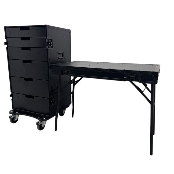 Cabinet with 6 drawers and table legs (Blackline)