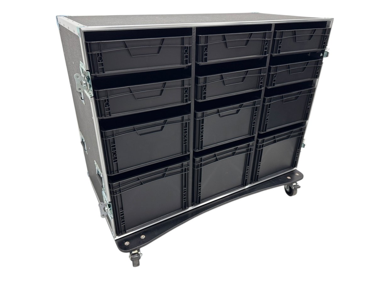 Roadcase with 12 EU Boxes - Drawer Cases - Case it ApS