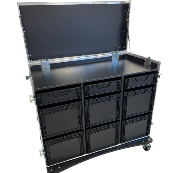 Roadcase with 9 x EU Boxes and workstation