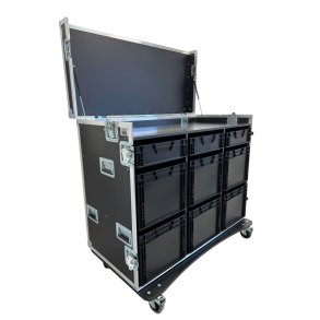 Roadcase with 9 x EU Boxes and workstation