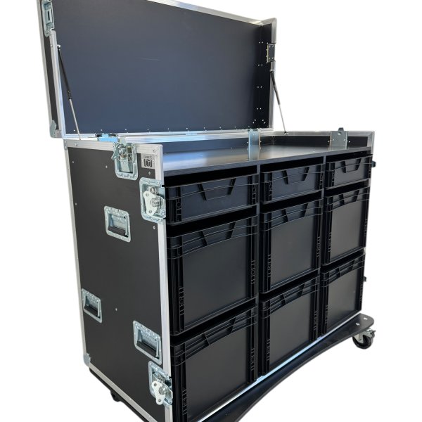 Roadcase with 9 x EU Boxes and workstation