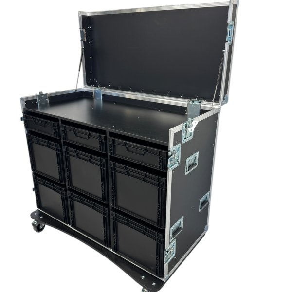Roadcase with 9 x EU Boxes and workstation