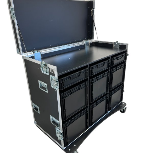 Roadcase with 9 x EU Boxes and workstation