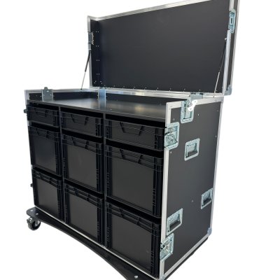 Roadcase with 9 x EU Boxes and workstation