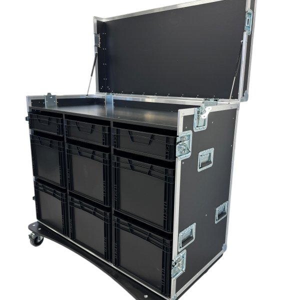Roadcase with 9 x EU Boxes and workstation